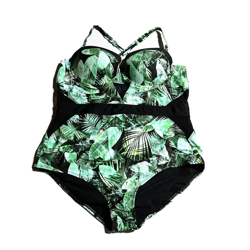 Torrid Vixen Women’s Size 3 3X 22 24 One Piece Swimsuit Green Palm Cutout NWT